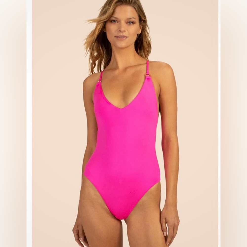Trina Turk Monaco twist back high leg Vibrant Pink One-Piece Swimsuit